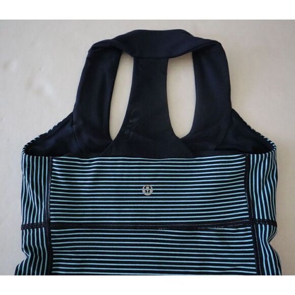 Lululemon Women's Sz 4 Navy/Teal Striped Scoop Neck Racerback Tank Top - Picture 6 of 9
